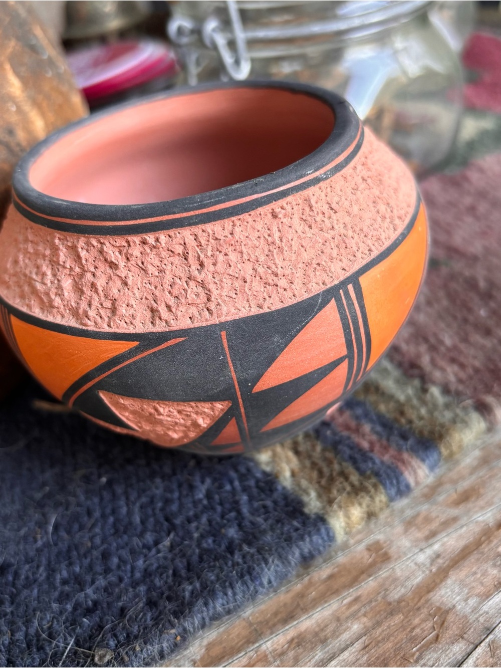 Vintage collectible L JOE Handcrafted Terracotta Decorative Pot - Orange & Black